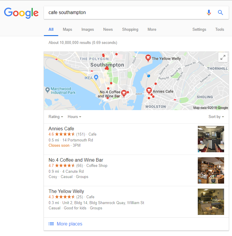 cafe southampton, local search results